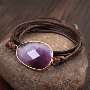 Natural Amethyst Multi Strands Women Healing Reiki Chakra Handmade Bracelet Gift